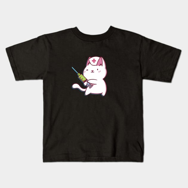 Awesome Cute Kawaii Cat Nurse Gift For Nurse Student and Cat Lover Kids T-Shirt by anubis1986